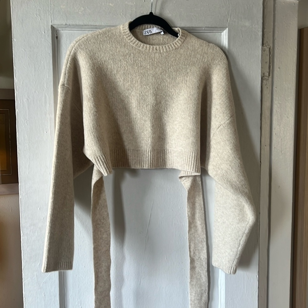 Zara open back cropped sweater with tie back. NWT